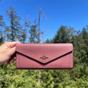 COACH Pink Crossgrain Leather Wallet with Gold Hardware AUTHENTIC